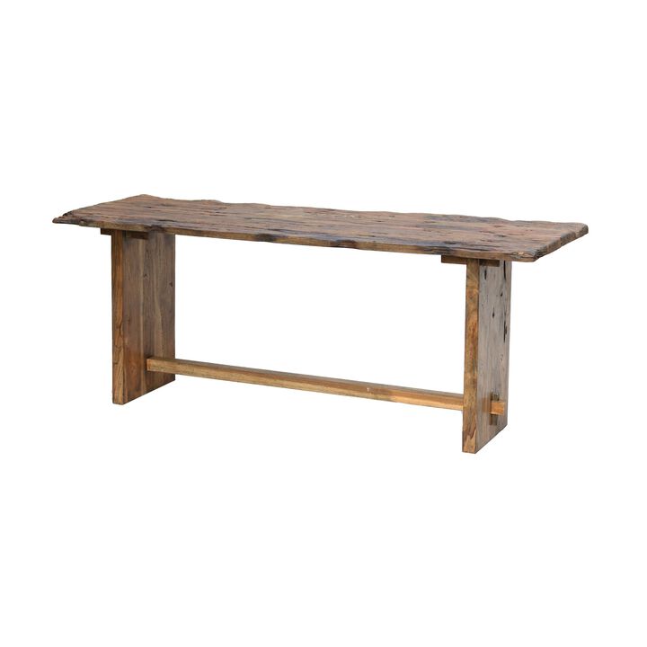 87 Inch Rustic Console Table, Live Edge Wood, Distressed Brown-Benzara