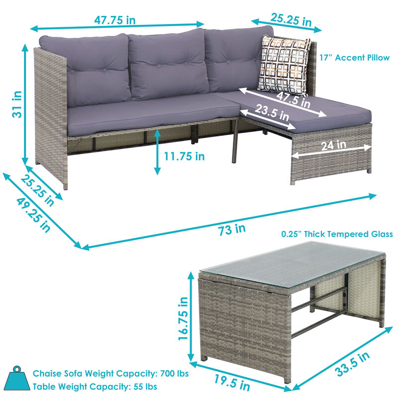 Sunnydaze Longford Rattan Patio Chaise Sofa Sectional Set