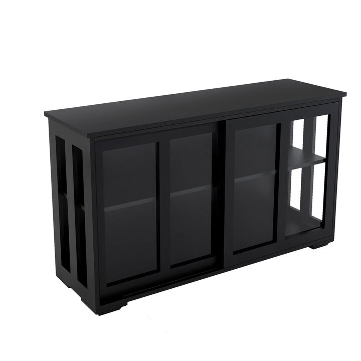 Kitchen Storage Stand Cupboard With Glass Door-Black