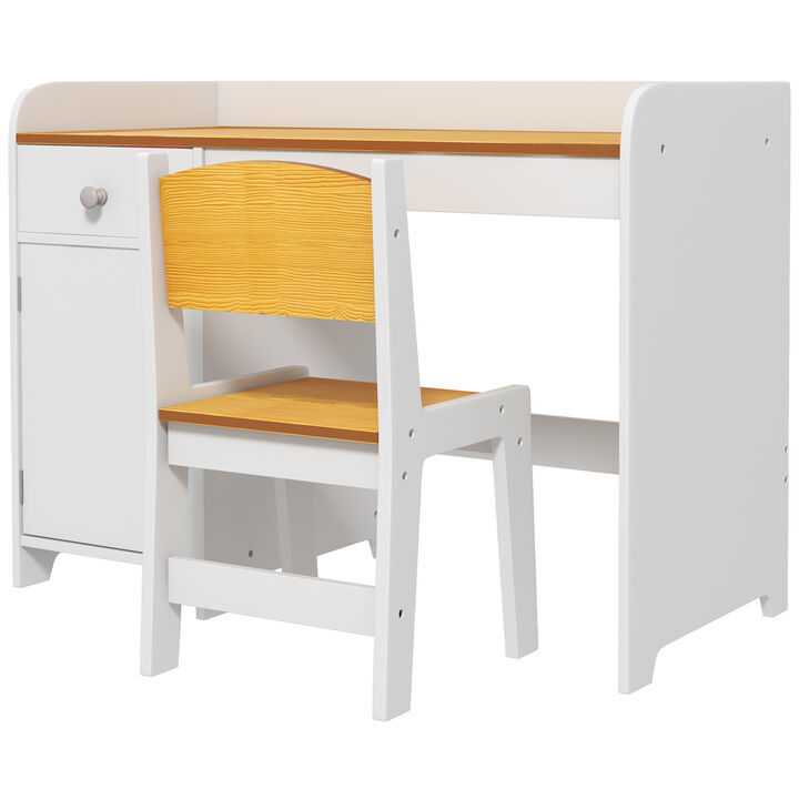 Kids Desk and Chair Set with Storage, Study Desk with Chair, White