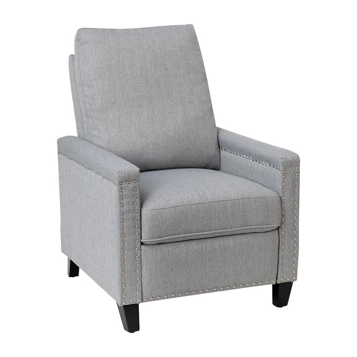 Flash Furniture Carson Transitional Style Push Back Recliner Chair - Light Gray Fabric Upholstery - Accent Nail Trim - Pillow Back Recliner
