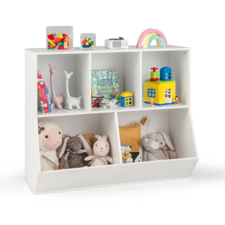 Hivvago 5-Cube Wooden Kids Toy Storage Organizer with Anti-Tipping Kits-White