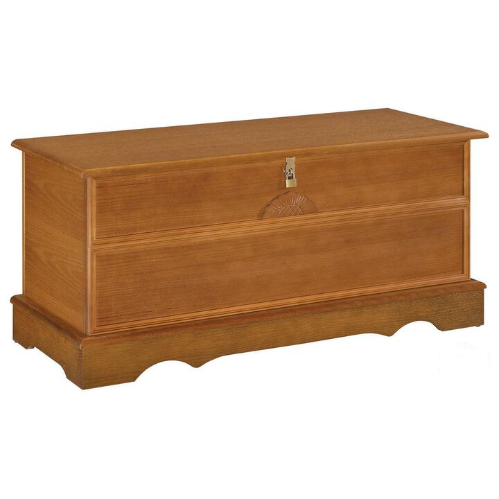 Chest with Molded Details and Lift Top Hidden Storage, Brown-Benzara