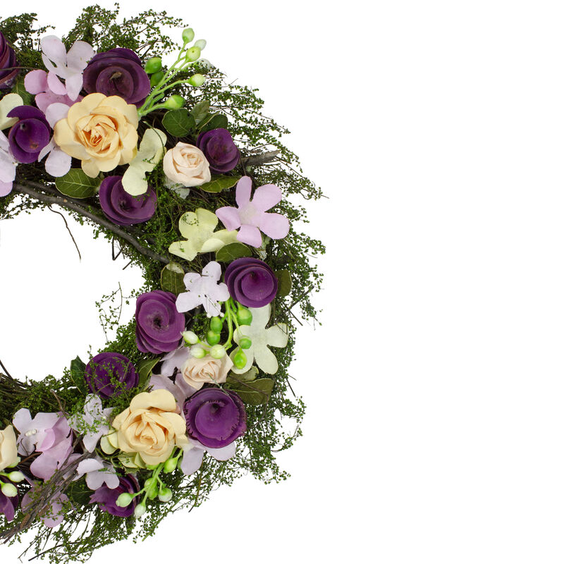 14" Purple and Green Floral  Berries and Twig Artificial Spring Floral Wreath