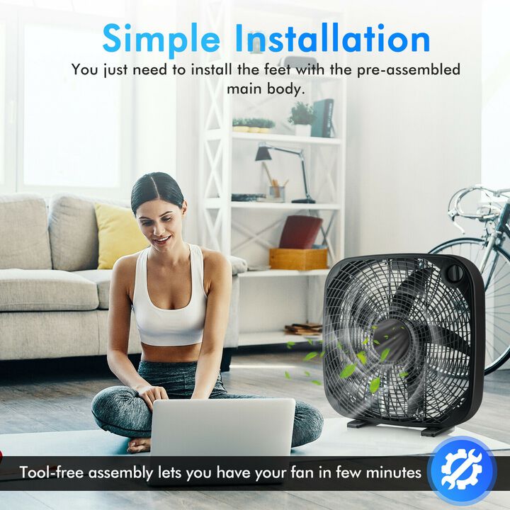 Box Portable Floor Fan with 3 Speed Settings and Knob Control
