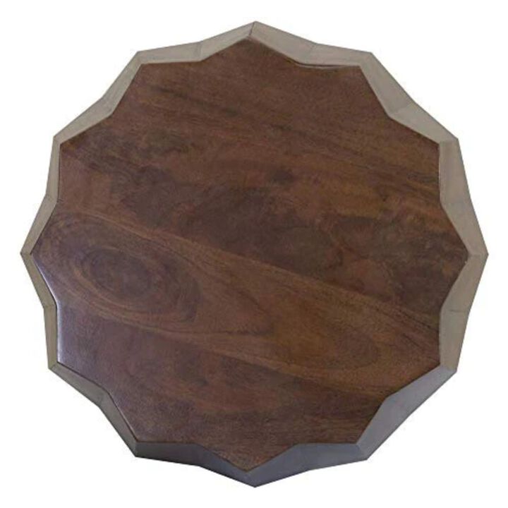 Homezia Boho Geo Brown Solid Wood End Or Side Table