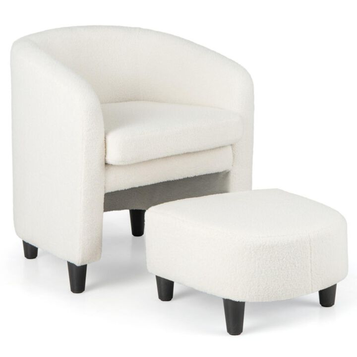 Hivvago Modern Upholstered Barrel Teddy Velvet Chair with Ottoman