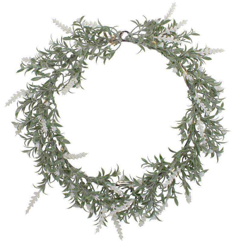 Pre-Lit Battery Operated White Lavender Spring Wreath - 16" - White LED Lights