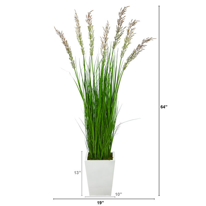 HomPlanti 64" Wheat Grass Artificial Plant in White Metal Planter
