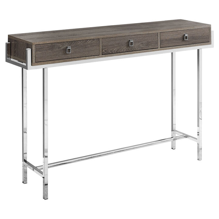 Monarch Specialties I 3299 Accent Table, Console, Entryway, Narrow, Sofa, Storage Drawer, Living Room, Bedroom, Metal, Laminate, Brown, Chrome, Contemporary, Modern