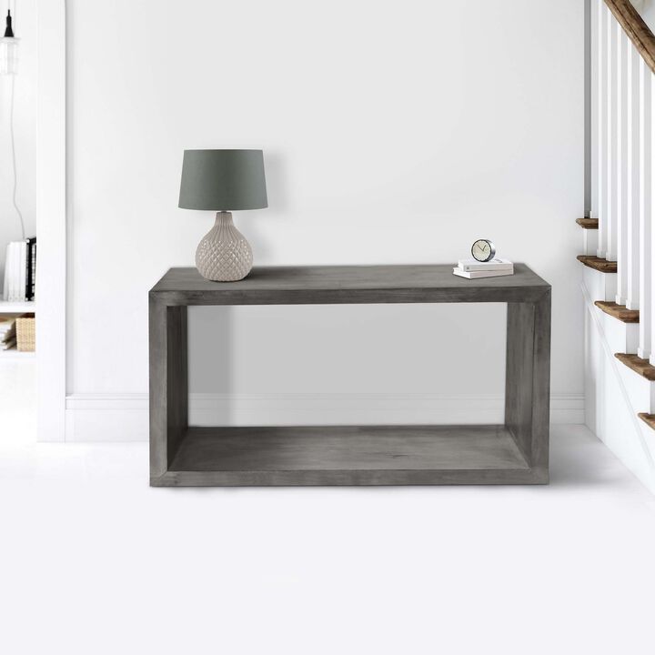 52" Cube Shape Wooden Console Table with Open Bottom Shelf, Charcoal Gray-Benzara