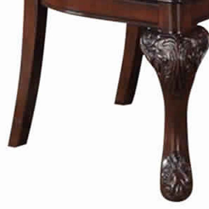 Traditional Rubber Wood Dining Chair With Faux Leather Upholstery , Set Of 2,Brown-Benzara