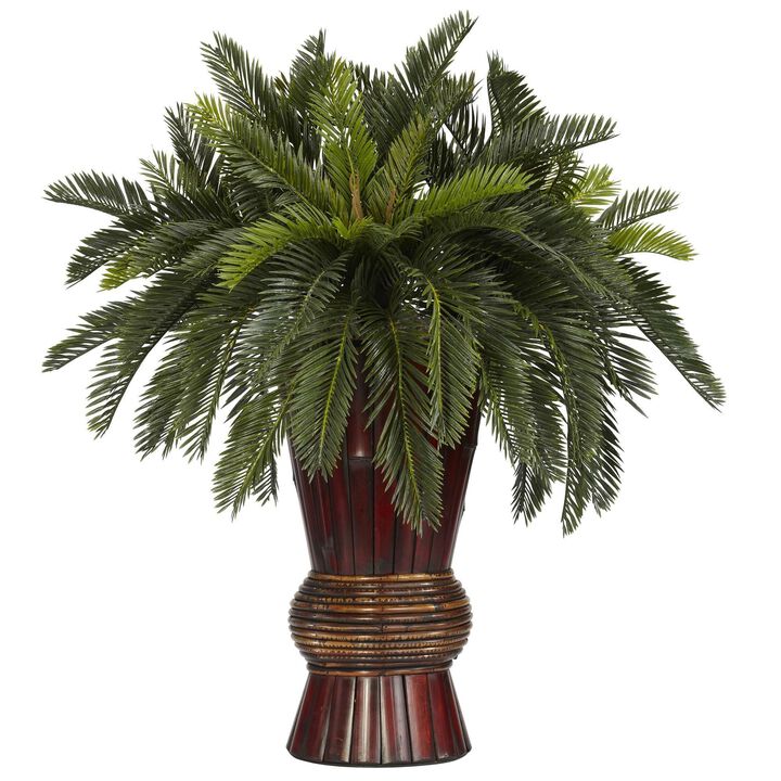 Nearly Natural Cycas w/Bamboo Vase
