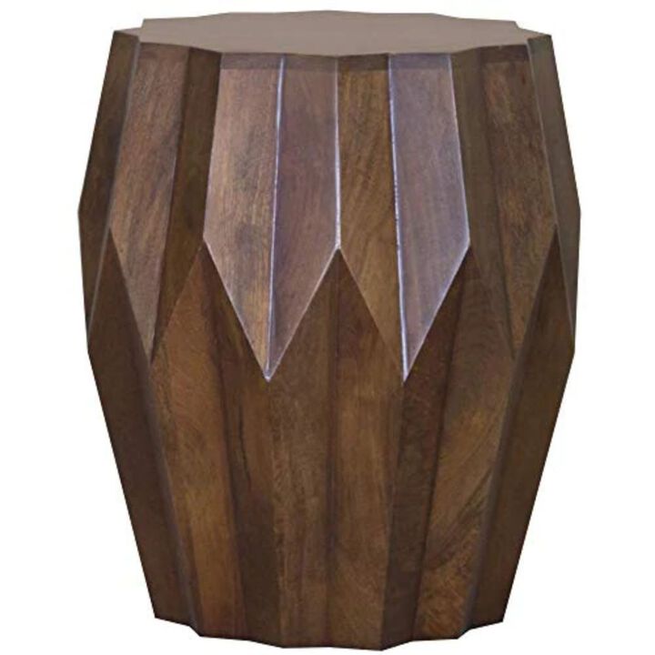 Homezia Boho Geo Brown Solid Wood End Or Side Table