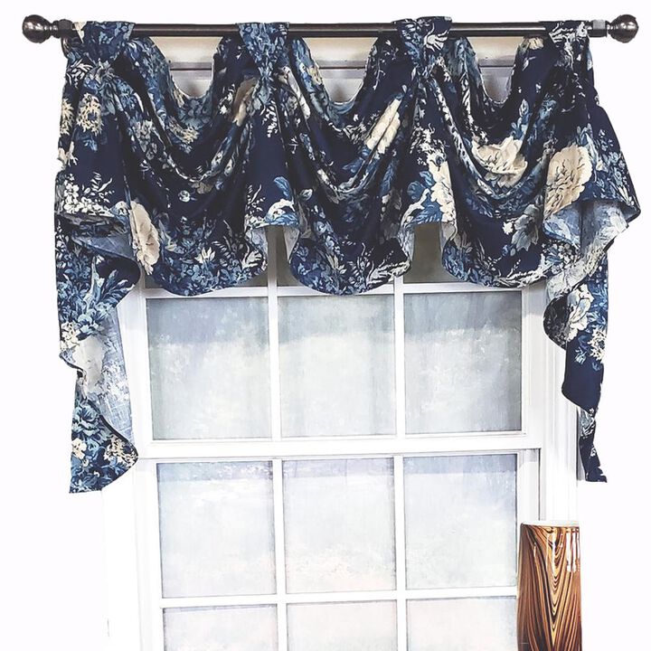 RLF Home Modern Design Classic Midnight Victory Swag 3-Scoop Window Valance 50" x 25" Navy