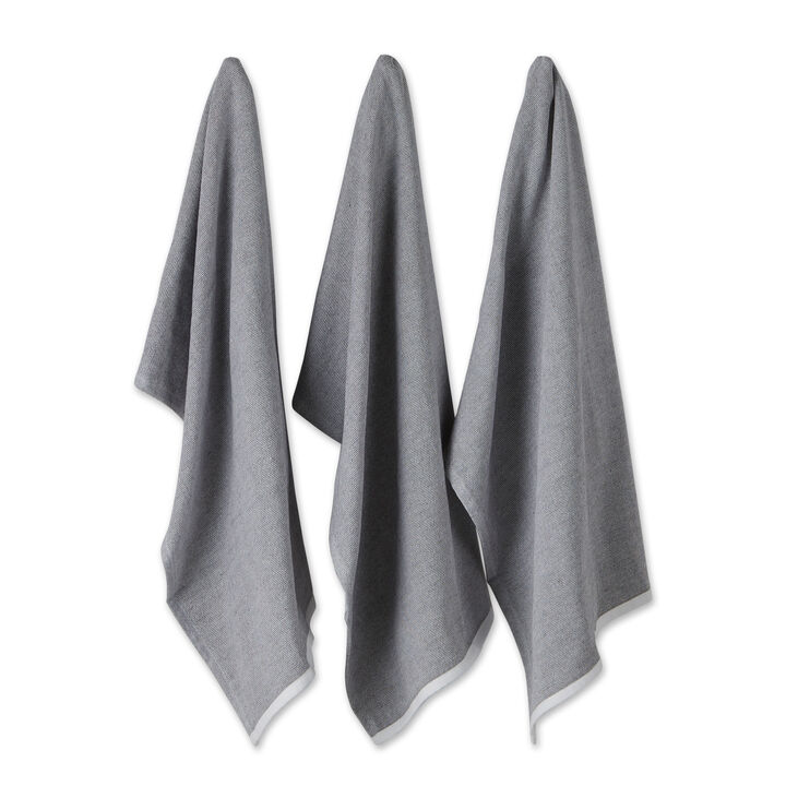 Set of 3 Mineral Gray French Terry Chambray Solid Dish Towel  28"