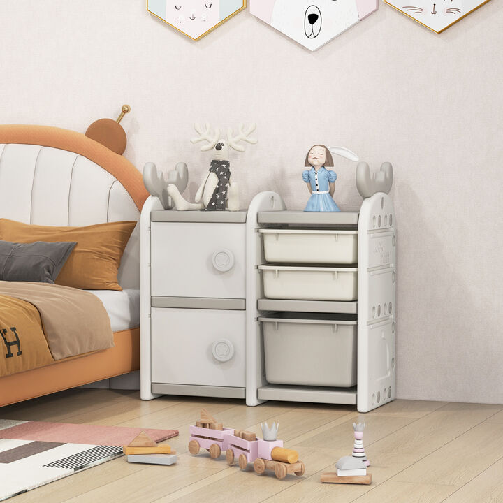 Toy Chest and Bookshelf for Toddlers with Enclosed Cabinets and Pull-out Drawers