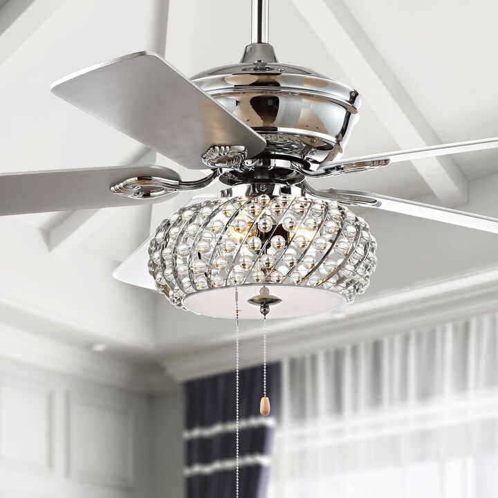 Crista 52" 3-Light Metal/Wood LED Ceiling Fan, Chrome