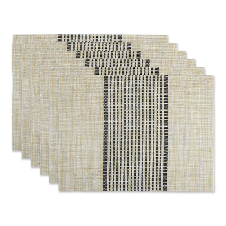 Set of 6 Beige and Black Striped Rectangular Placemats 13" x 17.25"