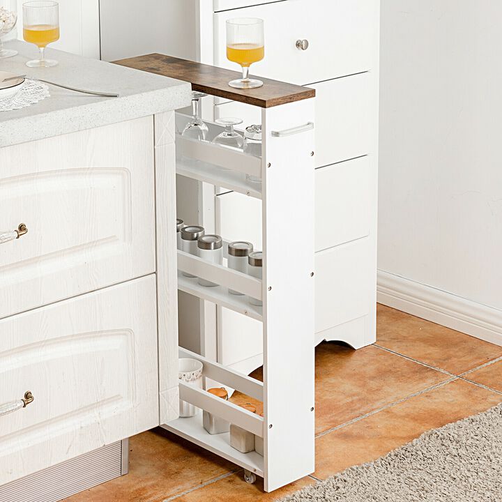 4 Tiers Rolling Slim Storage Kitchen Organizer Cart with Handle-White