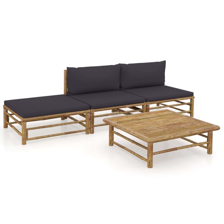 vidaXL 4 Piece Garden Lounge Set with Dark Gray Cushions Bamboo
