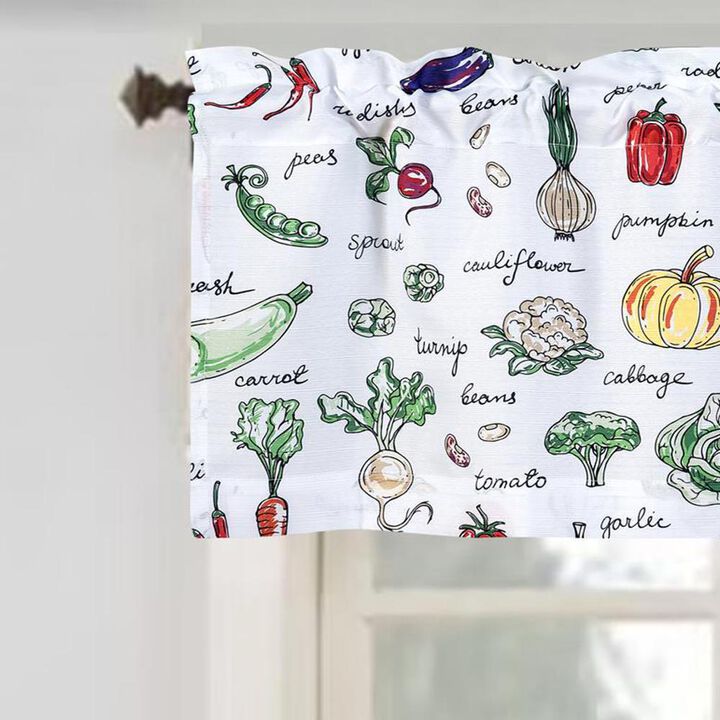 RT Designer's Collection Tribeca Vegetables Printed 3 Pieces Kitchen Curtain Set Includes 1 Valance 52" x 18" and 2 Tiers 26" x 36" Each Multi Color