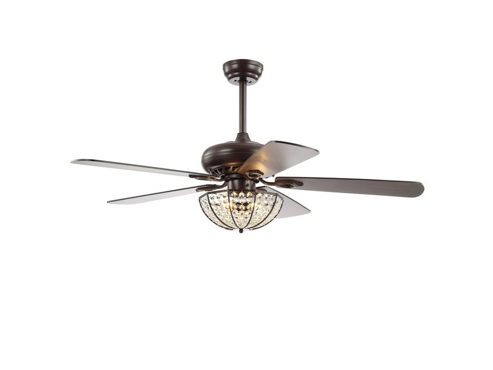 Joanna 52" 3-Light Bronze Crystal LED Ceiling Fan With Remote, Oil Rubbed Bronze