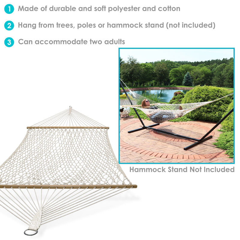 Sunnydaze 2-Person Cotton Rope Hammock with Spreader Bars - Natural