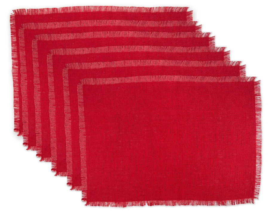 Set of 6 Tango Red Rectangular Placemats with Fringe Border 19" x 13"