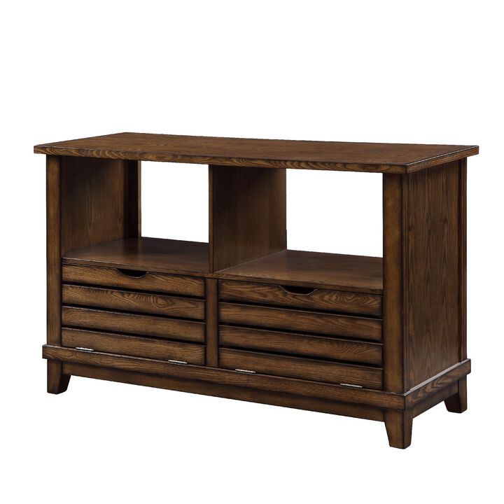Slatted Front Sofa Table with Two Drawers and Two Shelf, Brown-Benzara