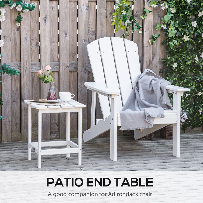 Patio Side Table, 18" Square Outdoor End Table, HDPE Plastic Tea Table for Adirondack Chair, Backyard or Lawn, White