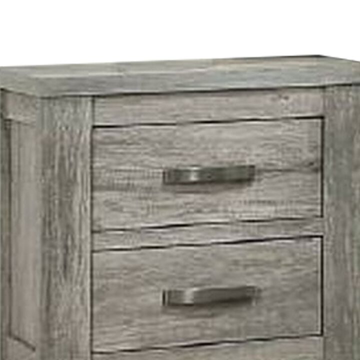 Wooden Nightstand with Two Drawers and Metal Bar Handles, Gray-Benzara