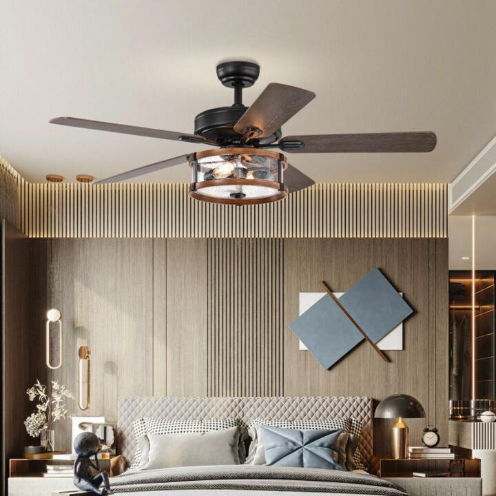 Hivvago 52" Retro Ceiling Fan Lamp with Glass Shade Reversible Blade Remote Control