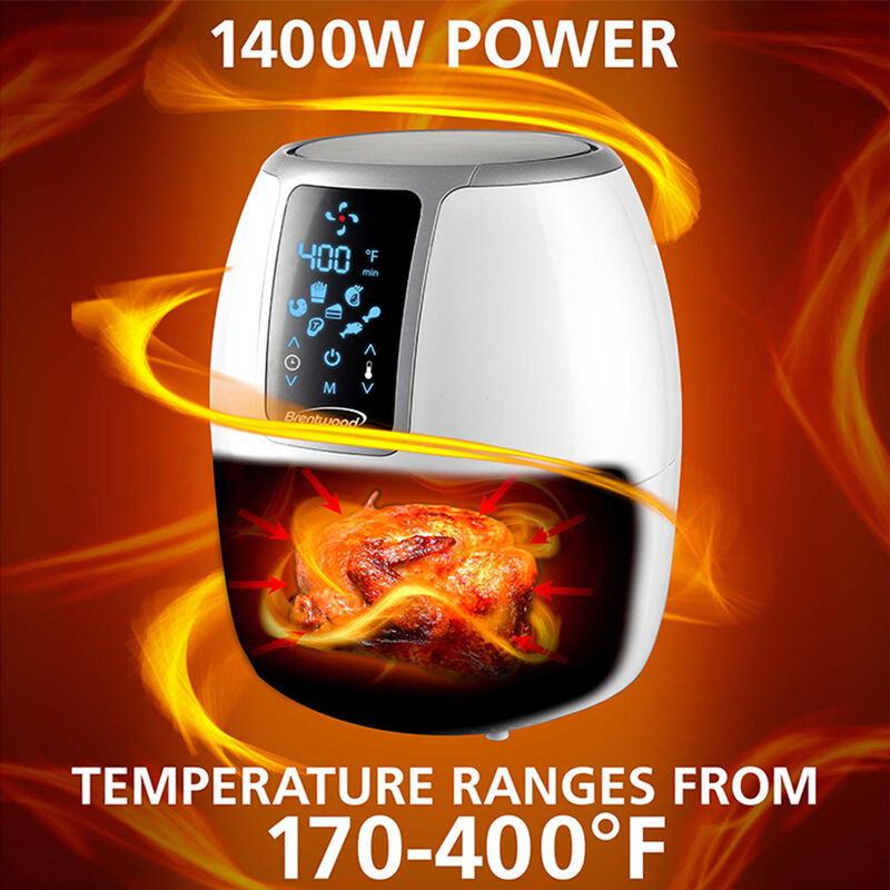 Brentwood Small 1400 Watt 4 Quart Electric Digital Air Fryer with Temperature Control in White
