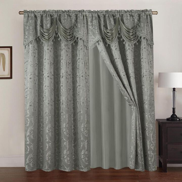 Franklin 2-Piece Rose Grommet Curtain 54" x 84" Silver by Rt Designers Collection