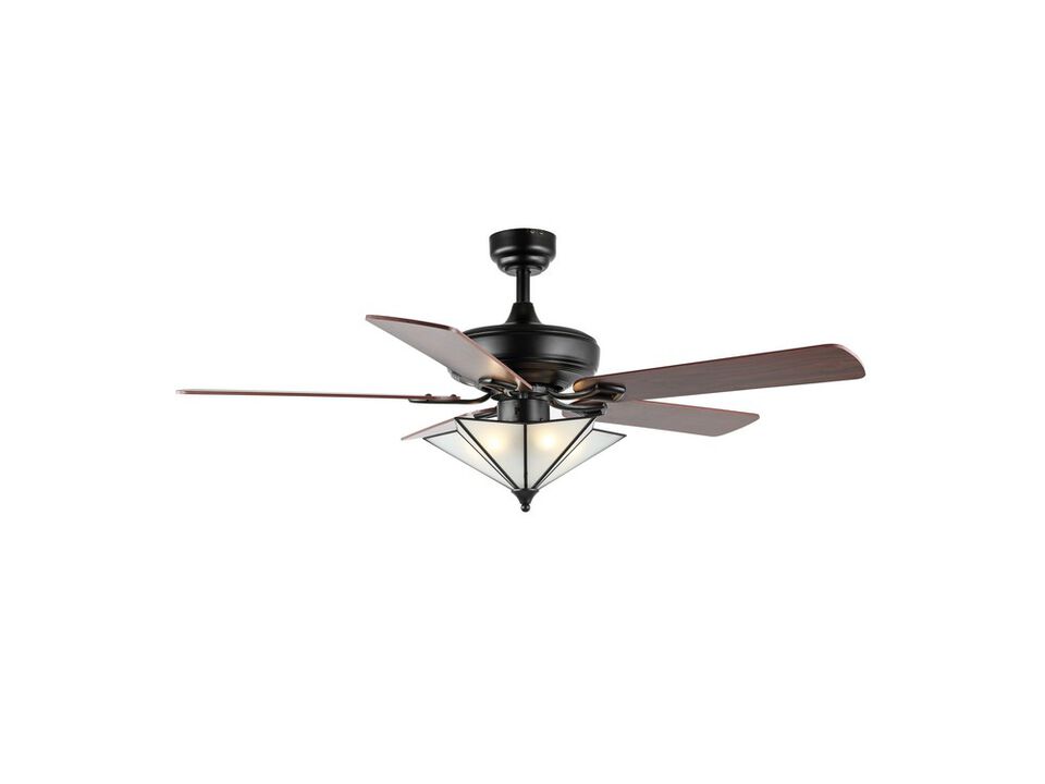 Moravia 52" 5-Light Farmhouse Rustic Iron Star Shade LED Ceiling Fan With Remote, Black
