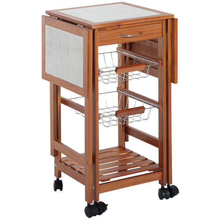 Portable Rolling Drop Leaf Kitchen Storage Island Cart Trolley Folding Table