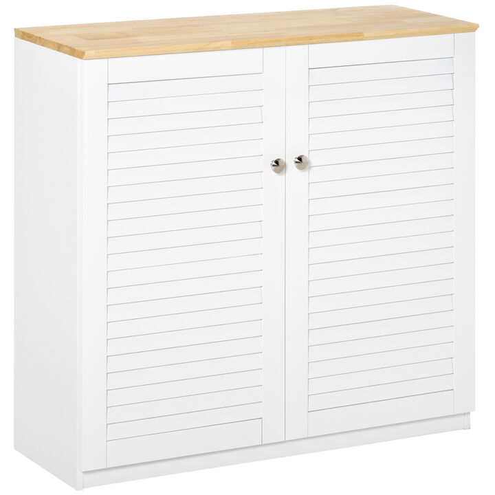 HOMCOM Sideboard Buffet Cabinet, Kitchen Cabinet, Coffee Bar Cabinet with Double Louvered Doors and Adjustable Shelf for Living Room, Hallway, White