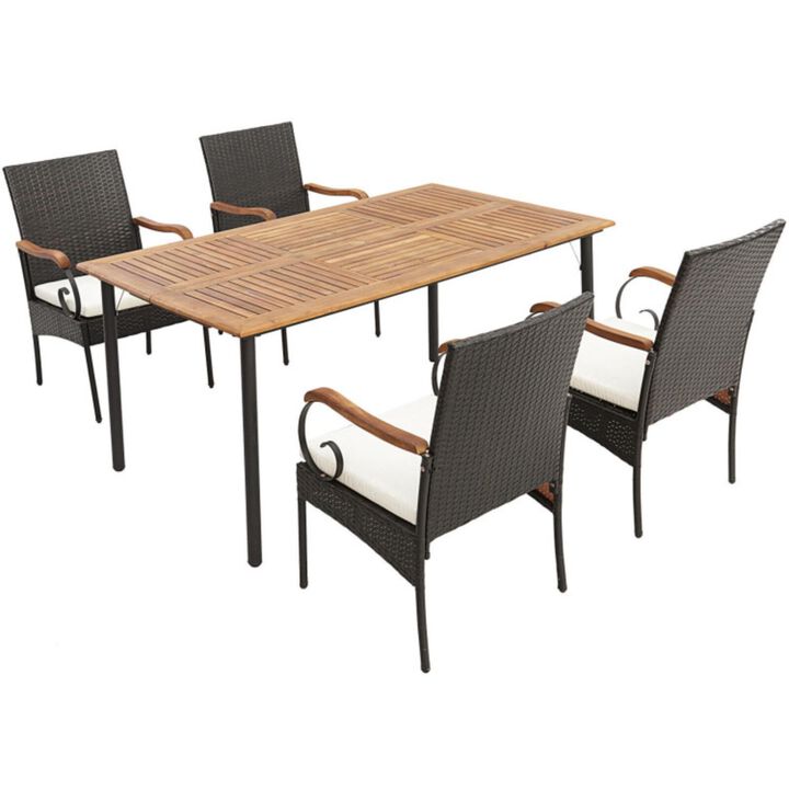 Hivvago 5 Pieces Patio Wicker Dining Set with Detachable Cushion and Umbrella Hole