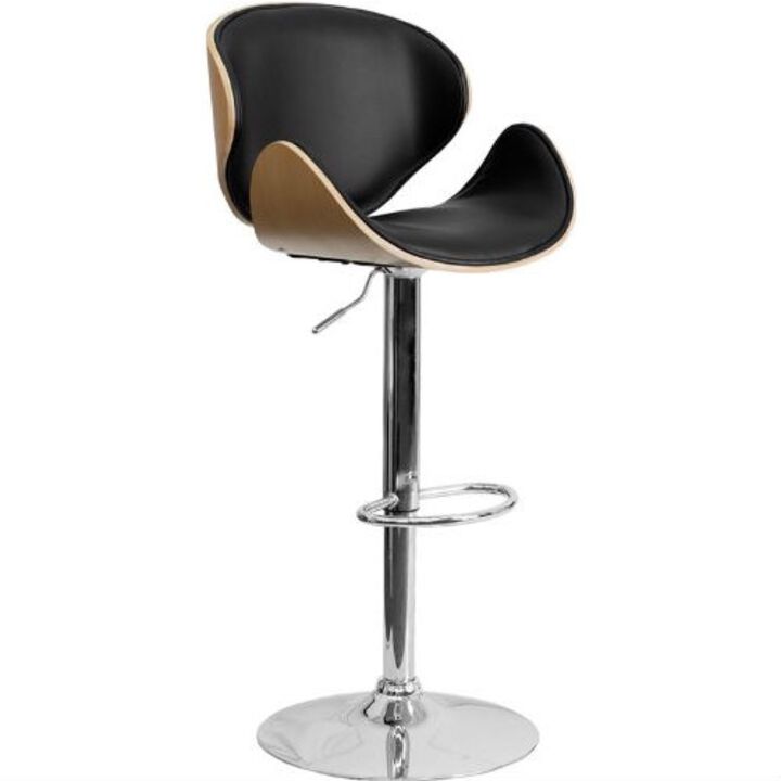 QuikFurn Modern Adjustable Height Barstool with Curved Black Vinyl Seat & Back