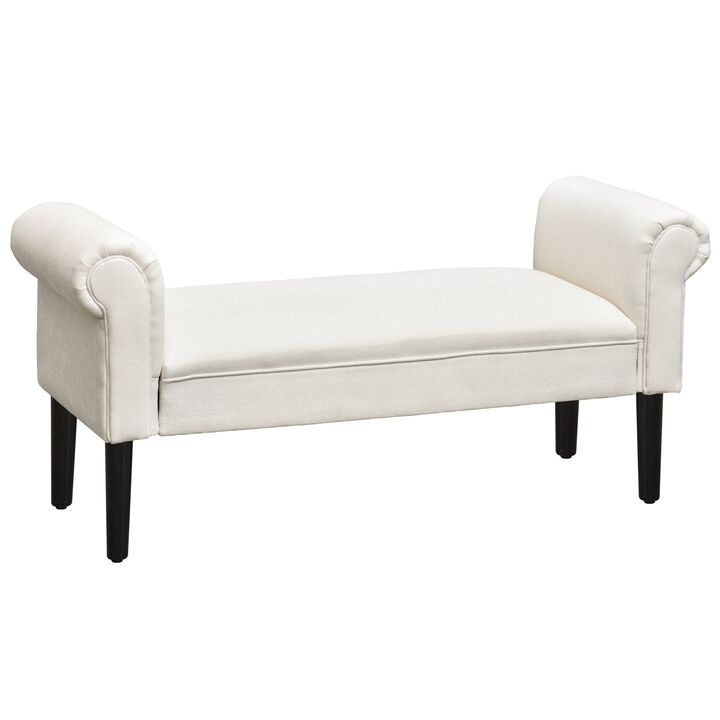 52" Linen Upholstered Accent Ottoman Bench With Armrests, Cream White