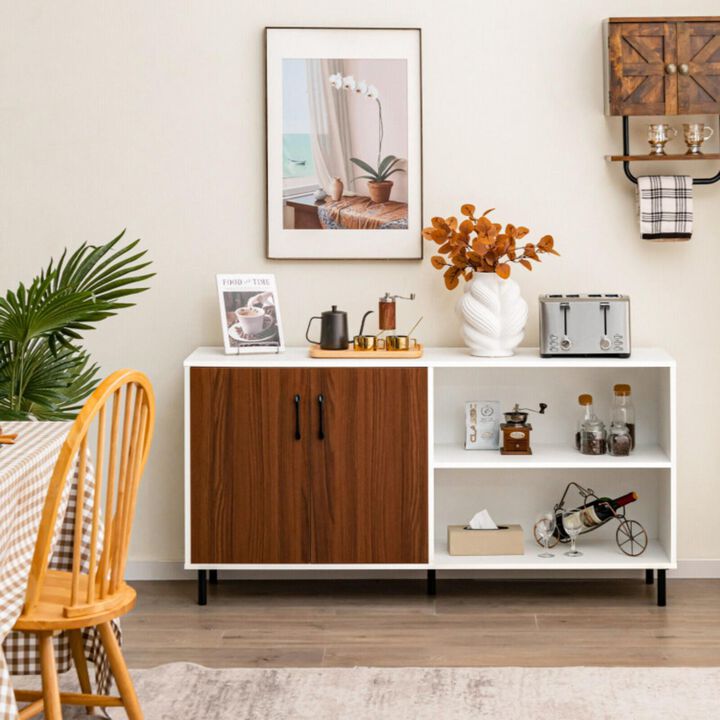 Hivvago Modern Buffet Sideboard with 2 Doors and Open Compartments-Walnut