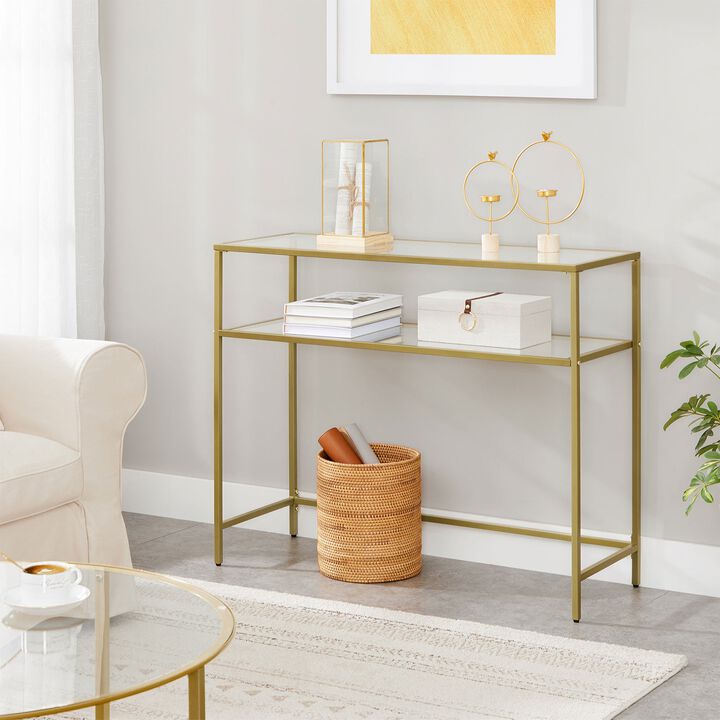 BreeBe Gold Color Glass Console Sofa Table