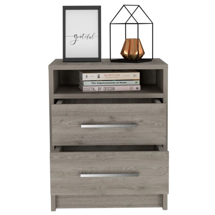 Homezia Light Grey Open Compartment Two Drawer Nightstand