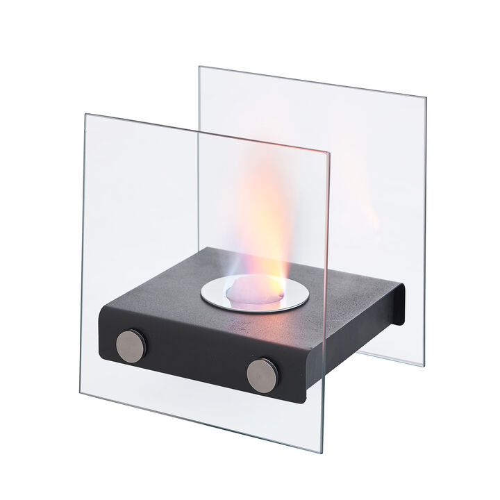 Danya B. Square Tabletop Smokeless Fireplace With Clear Glass Panels For Indoor / Outdoor Use