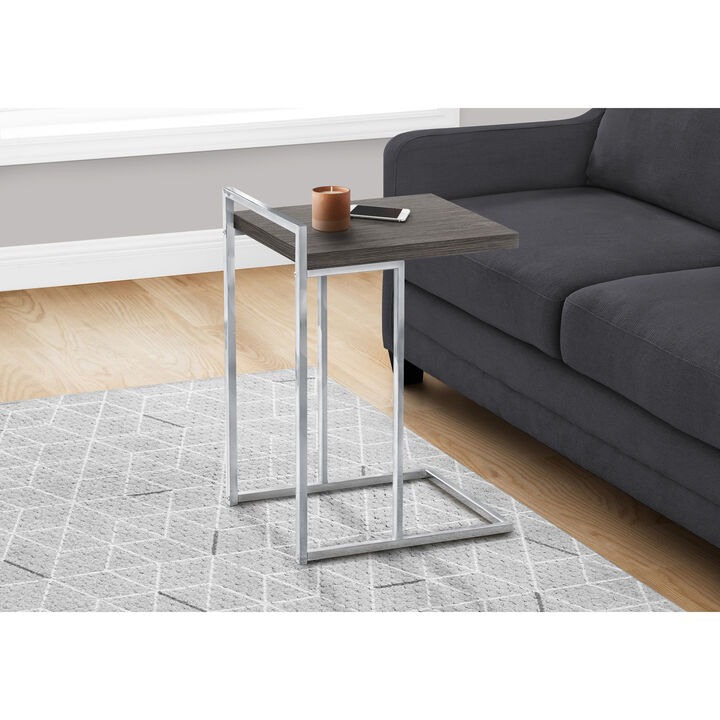 Monarch Specialties I 3637 Accent Table, C-shaped, End, Side, Snack, Living Room, Bedroom, Metal, Laminate, Grey, Chrome, Contemporary, Modern