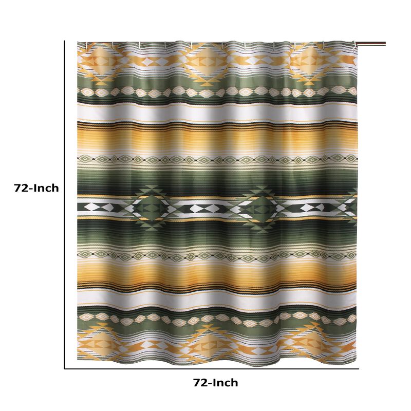 Jashua 72 Inch Shower Curtain, Southwest Style Yellow Stripes, Button Holes-Benzara