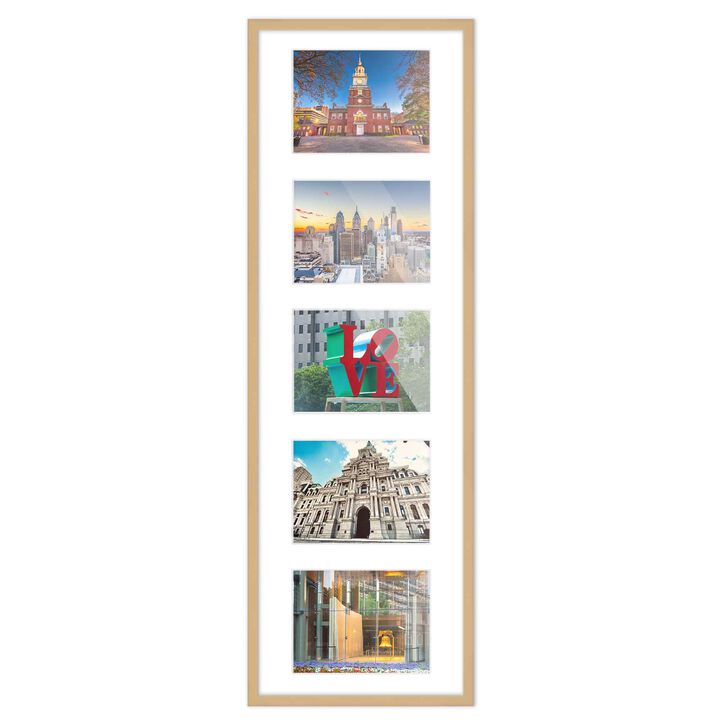 7.5x23.5 Wood Collage Frame with White Mat For 5 4x6 Pictures