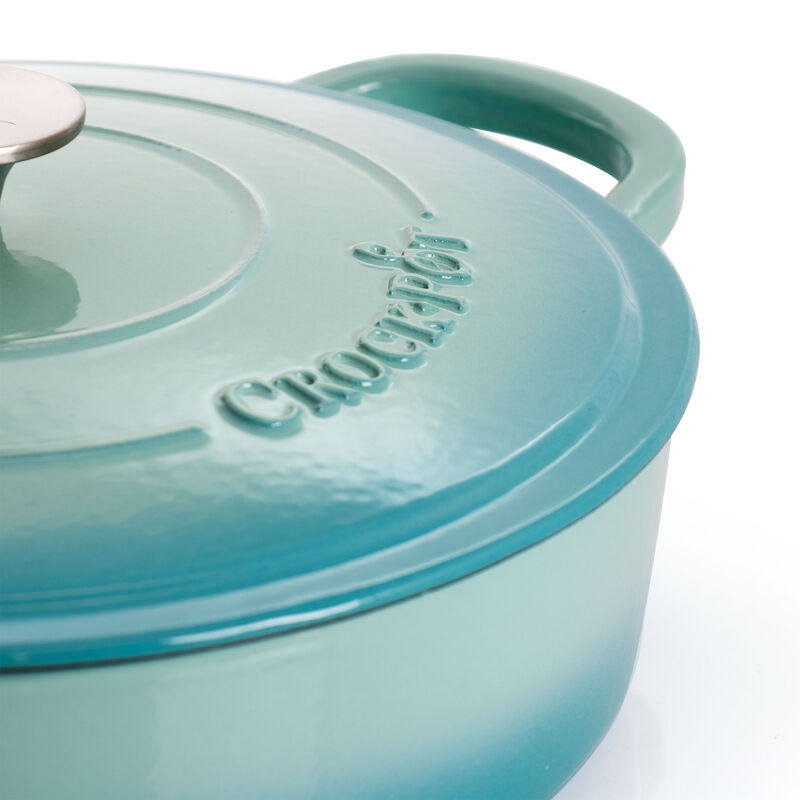 Crock Pot Artisan 5 Quart Round Enameled Cast Iron Braiser Pan with Self Basting Lid in Aqua Blue