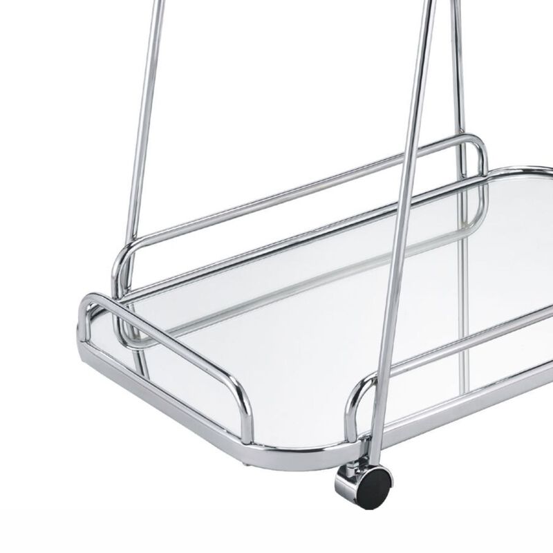 Clear Glass 2-Tier Serving Cart With Chrome Finish-Benzara